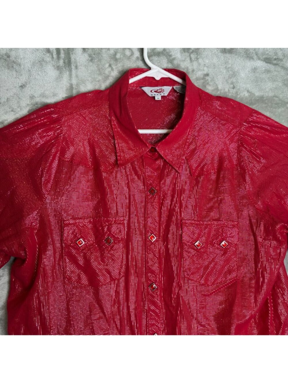Roper Womens Red Metallic Striped Long Sleeve Western Shirt 1X - Picture 6 of 8